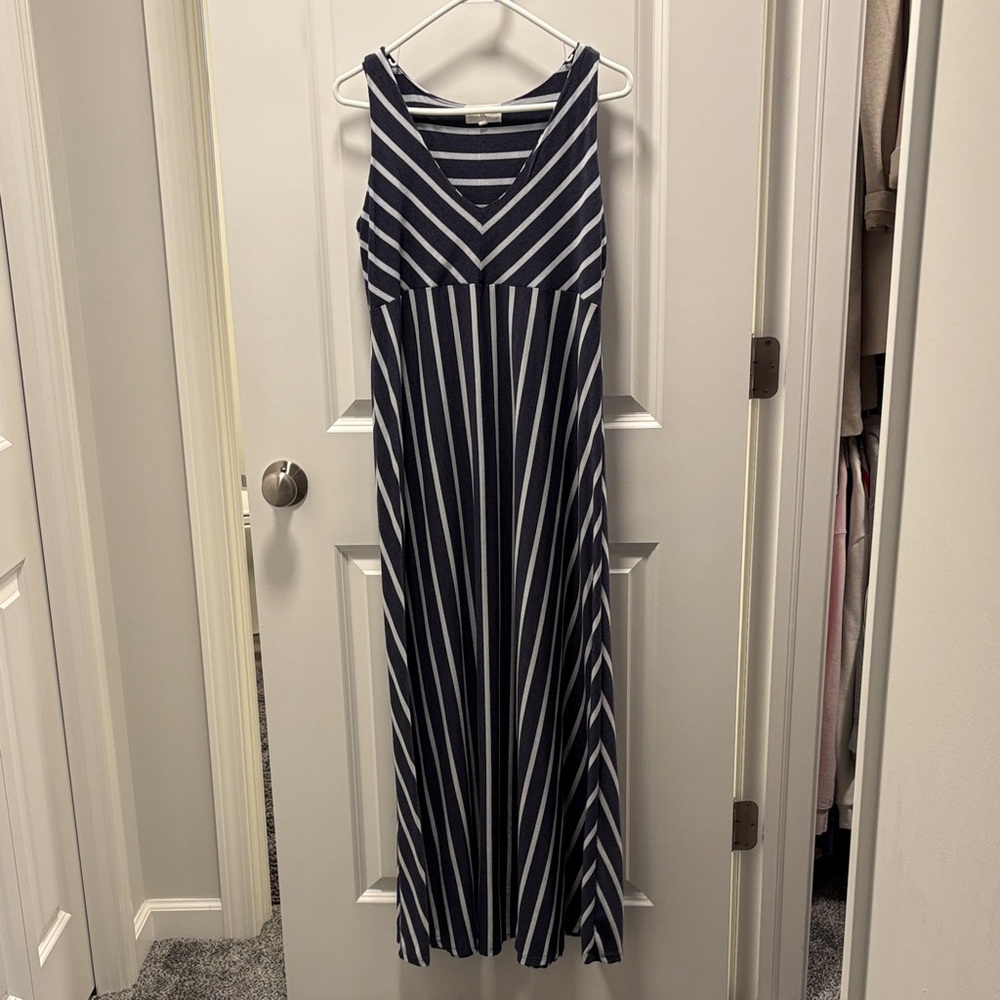 Navy and White Striped Maxi Dress
